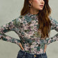 SO ME Floral Print Mesh Knit Long Sleeves Top - DAVERRI FASHIONS