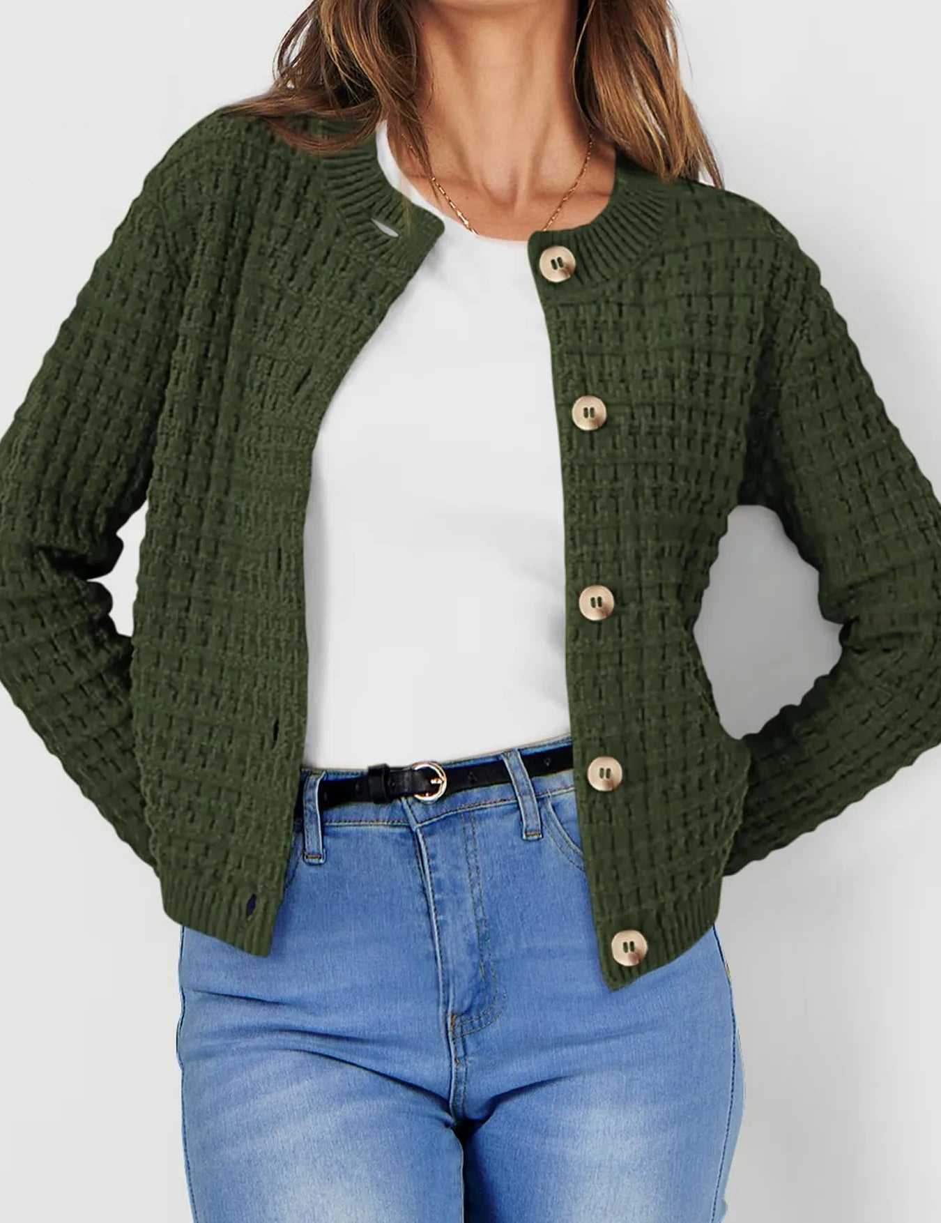 Textured Knit Button-Front Cardigan | Cardigans Daverri Fashions