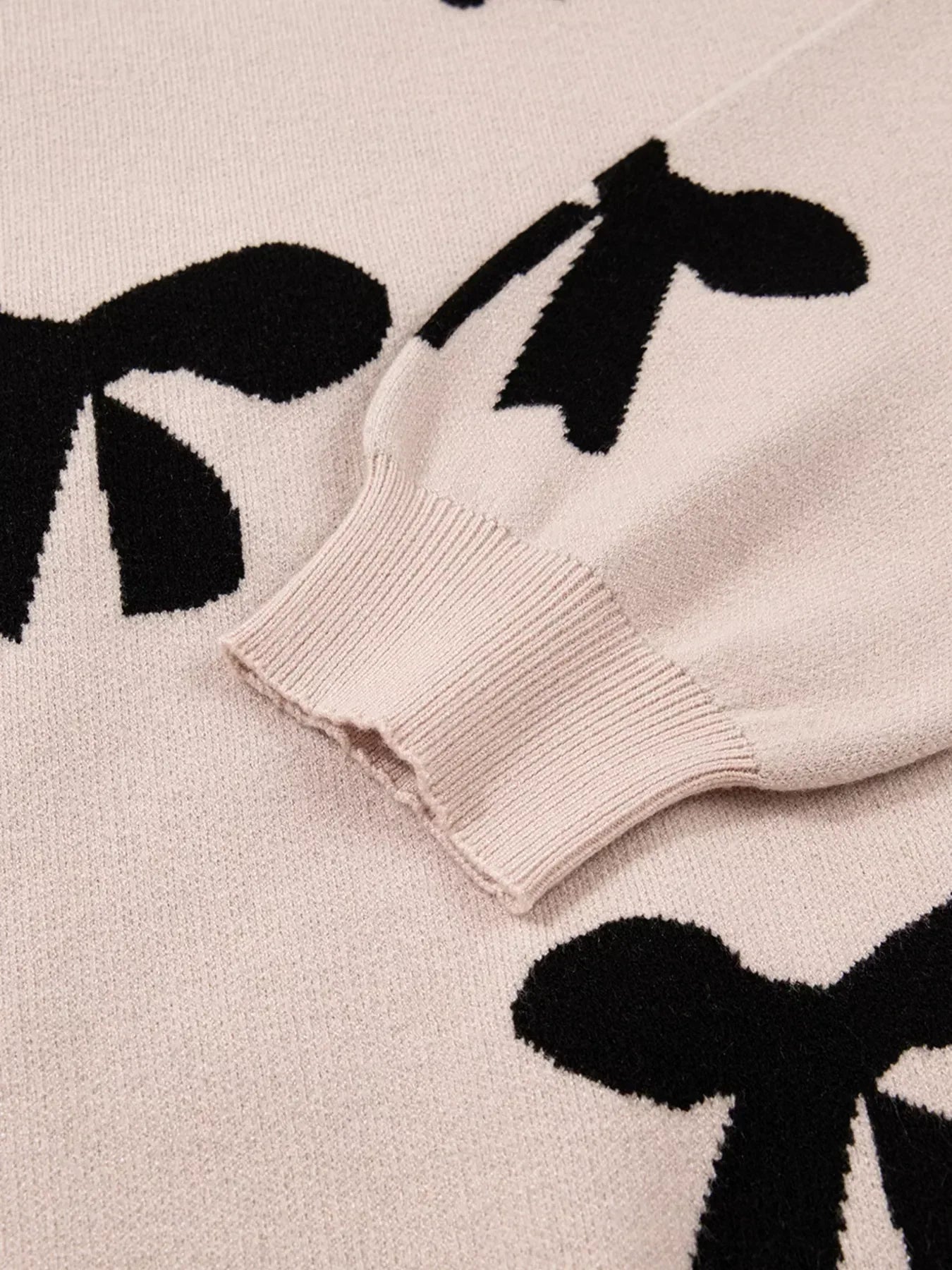 Pearl Embellished Bow Pattern Loose Sweater Dust Storm - DAVERRI FASHIONS