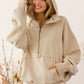 BiBi Stitch Detailed Oatmeal Half Zip Fleece Hoodie with Ribbed Cuffs