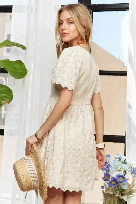 ADORA Rround Neck Crinkle Babydoll Dress - DAVERRI FASHIONS