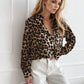 Leopard Collared Neck Long Sleeve Shirt - DAVERRI FASHIONS