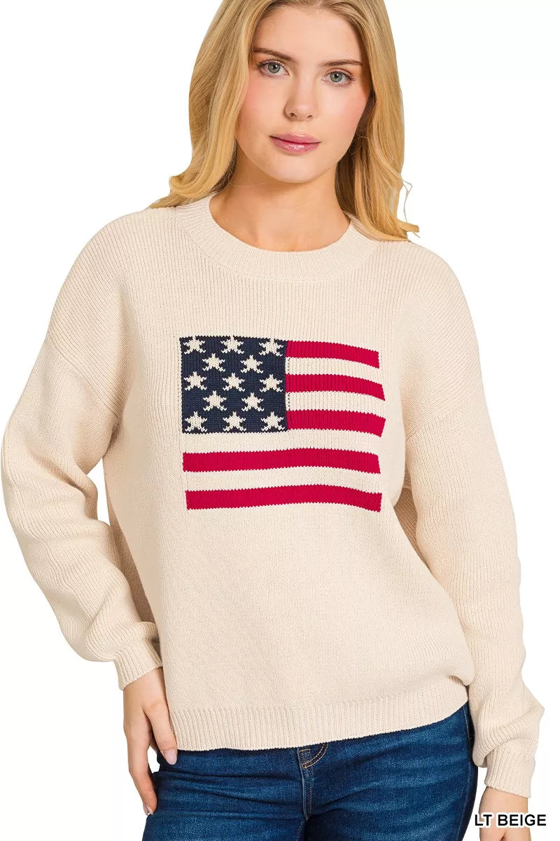 Zenana American Flag Crew Neck Sweater | Daverri Fashions