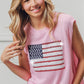 BiBi pink sleeveless knit top with sequined American flag patch