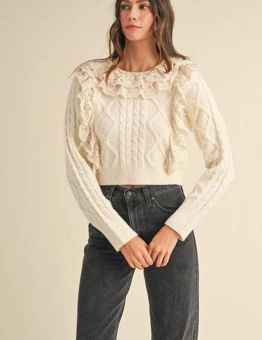 MABLE Ruffled Lace Crochet Sweater | Sweaters Daverri Fashions
