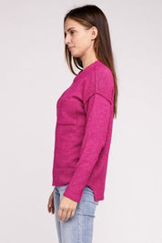 Zenana Hi-Low Hem Round Neck Sweater Sweaters