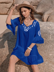 Printed Tie Neck Flounce Sleeve Mini Dress | Mini Dresses Daverri Fashions