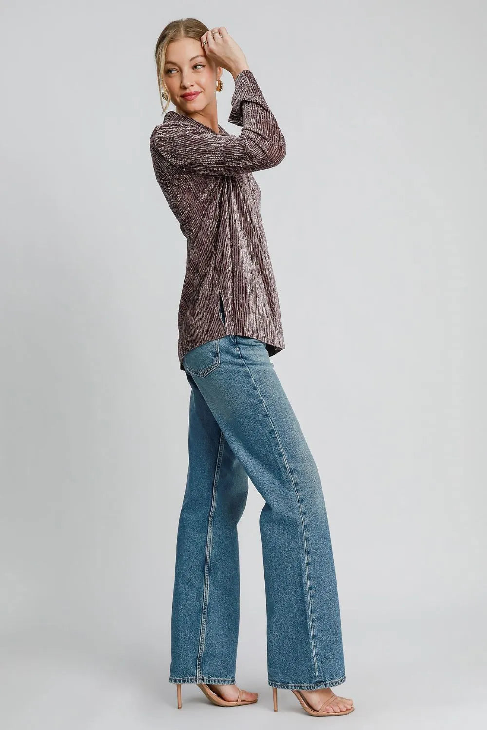 Umgee Side Slit Texture Button Up Shirt | Daverri Fashions