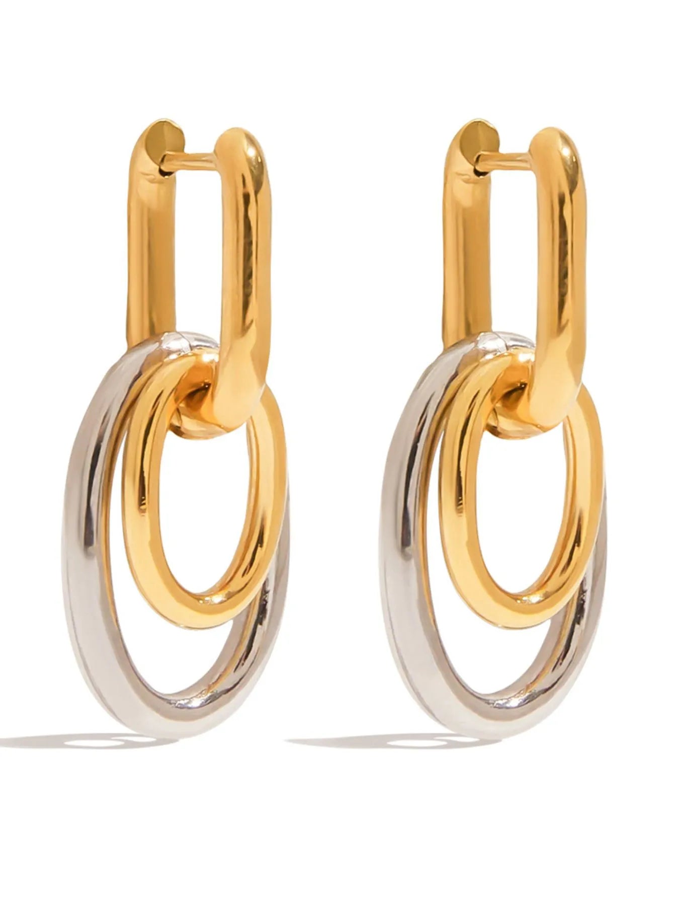 Stainless Steel Two-Tone Interlocked Hoop Earrings | Earrings Daverri Fashions