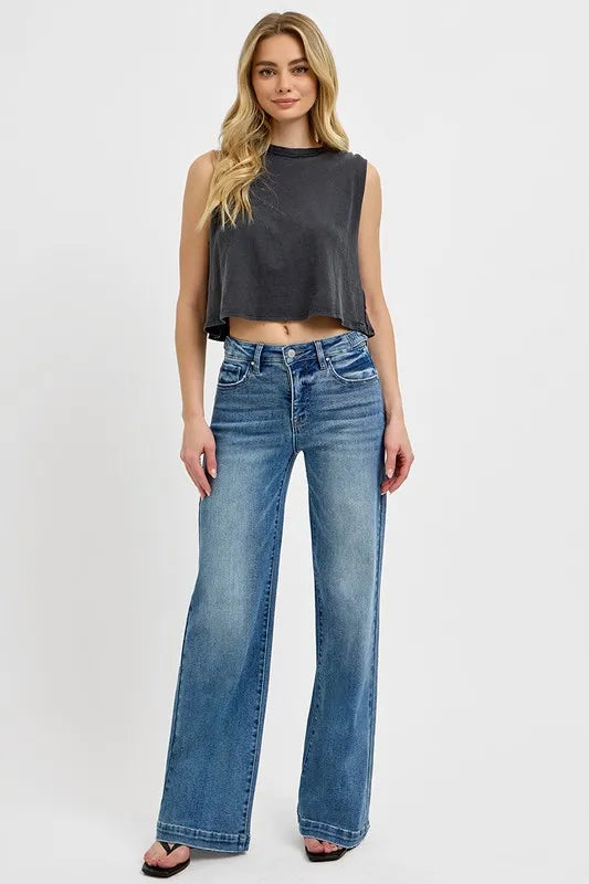 RISEN Full Size Tummy Control High Rise Wide Adjustable Waist Band Jeans Plus Size Jeans