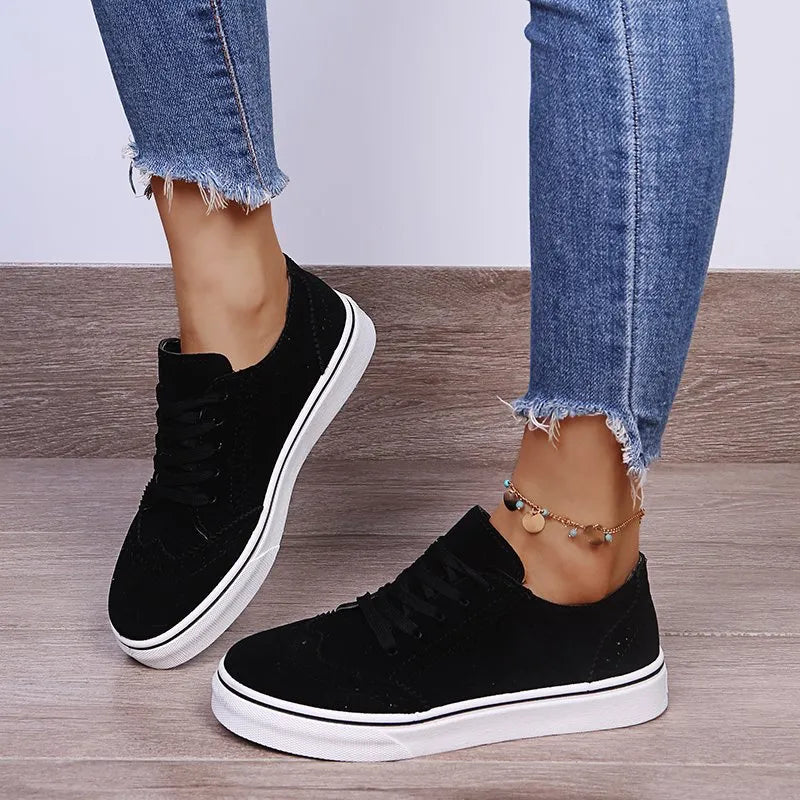 Lace-Up Suedette Flat Sneakers | Sneakers Daverri Fashions