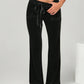 Daverri black velvet flare pants with drawstring waist and pockets