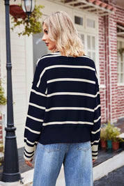 Striped Johnny Collar Sweater | Sweaters Daverri Fashions