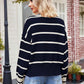 Striped Johnny Collar Sweater - DAVERRI FASHIONS