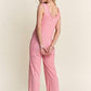 ADORA Ribbed V-Neck Wide Leg Jumpsuit with Pockets