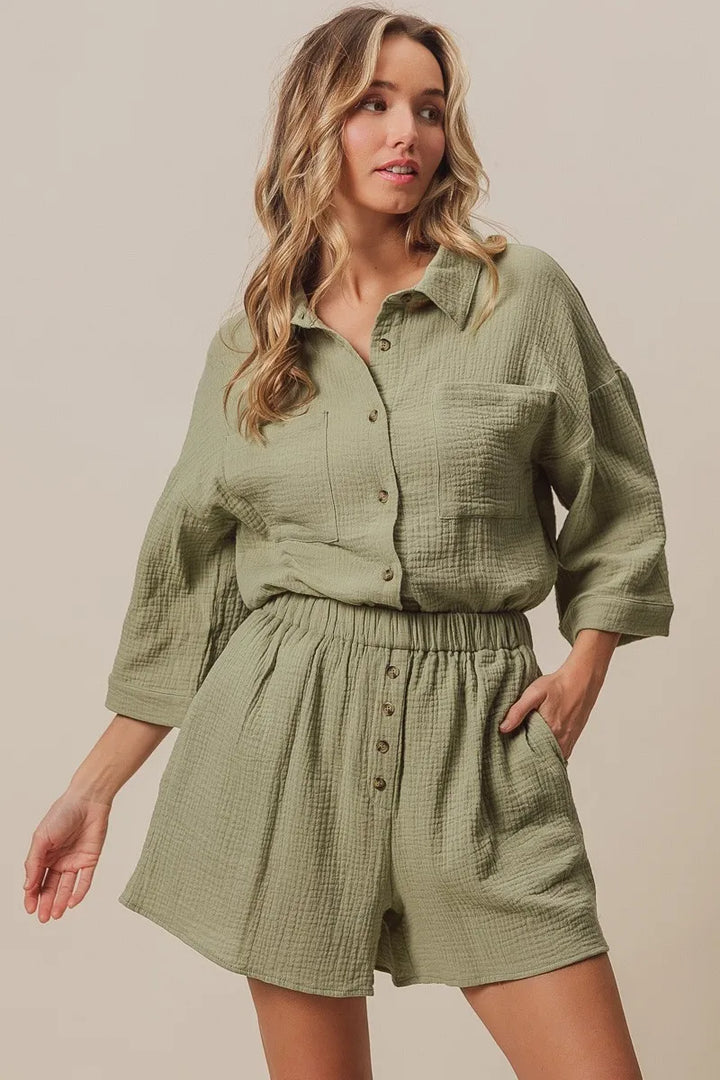 BiBi Crinkle Gauze Shirt and Short Set Outfit Sets