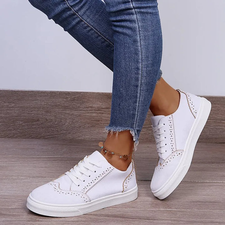 Lace-Up Suedette Flat Sneakers | Sneakers Daverri Fashions