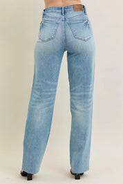 Judy Blue Full Size High Waist Rigid Magic Star Shaped Destroy 90's Straight Jeans Plus Size | Jeans Daverri Fashions