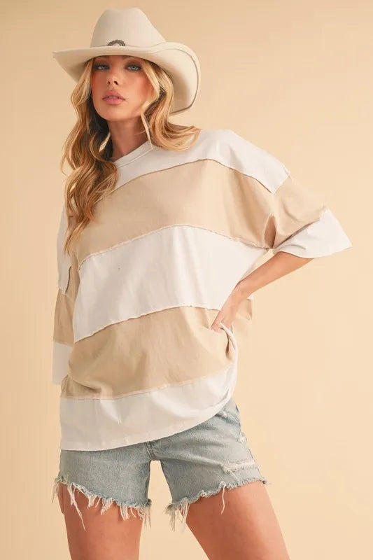 Aemi+Co Color Block Round Neck Short Sleeve T-Shirt