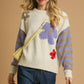 Umgee Flower Jacquard Striped Long Sleeve Sweater - DAVERRI FASHIONS