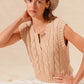 SO ME Notched Neck Cable Knit Sweater Vest