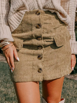 Corduroy Buttoned Front Mini Skirt - DAVERRI FASHIONS