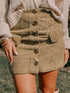 Corduroy Buttoned Front Mini Skirt - DAVERRI FASHIONS