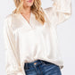SAGE + FIG Notched Long Sleeve Blouse Ivory Blouses