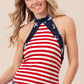 BiBi Stripe Jersey with Star Halter Neck with Tie Back Tops