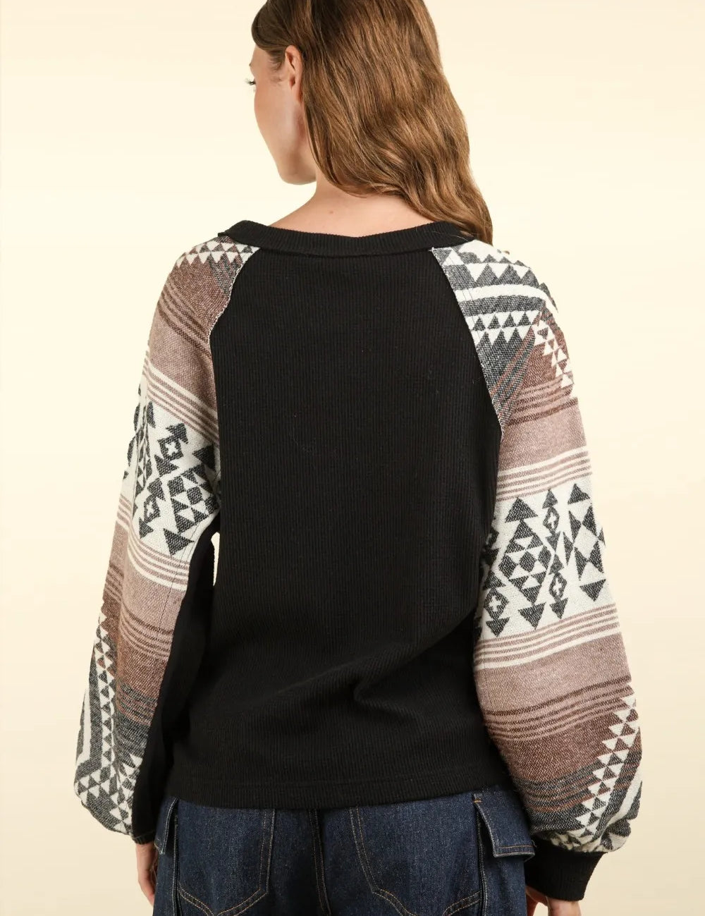 VERY J Printed Long Sleeve Round Neck Knit Top | Knit Tops Daverri Fashions