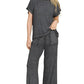Zenana Ribbed Acid Wash Rayon Top & Pants Set ASH BLACK