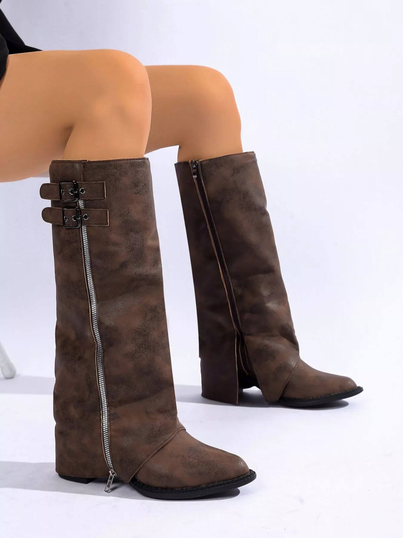 Dark Brown Fashionista Point Toe Block Heel Boots | Boots Daverri Fashions