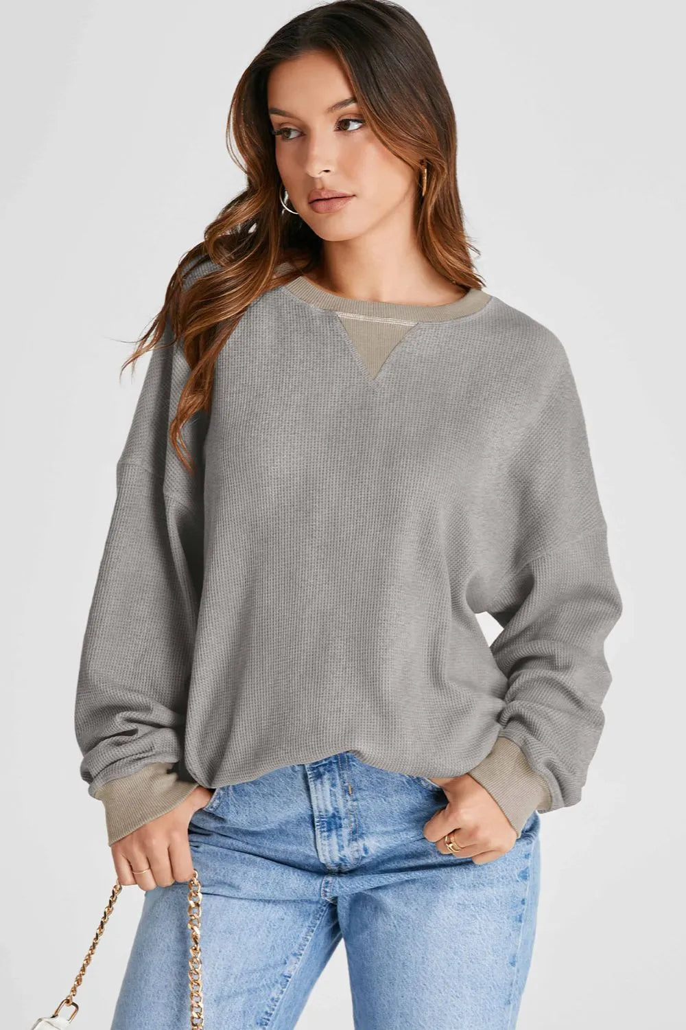Waffle-Knit Long Sleeve Sweatshirt | Sweatshirts Daverri Fashions