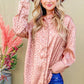 And The Why Satin Leopard Button Up Curved Hem Shirt Rosegold