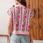 SO ME Button Front Floral and Stripe Knitted Sweater Vest