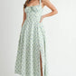 MABLE Floral Print Bustier Back Lace Up Midi Dress MINT S