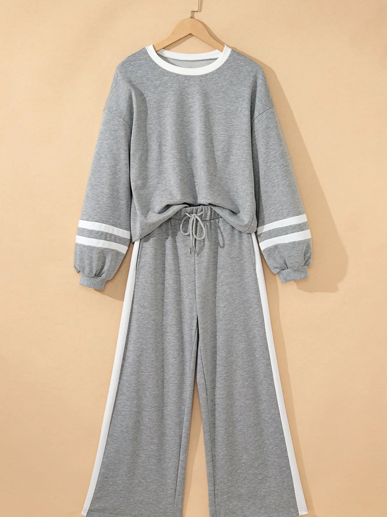 Daverri Fashions gray white striped cotton lounge set with drawstring
