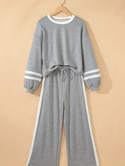 Daverri Fashions gray white striped cotton lounge set with drawstring