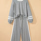 Daverri Fashions gray white striped cotton lounge set with drawstring