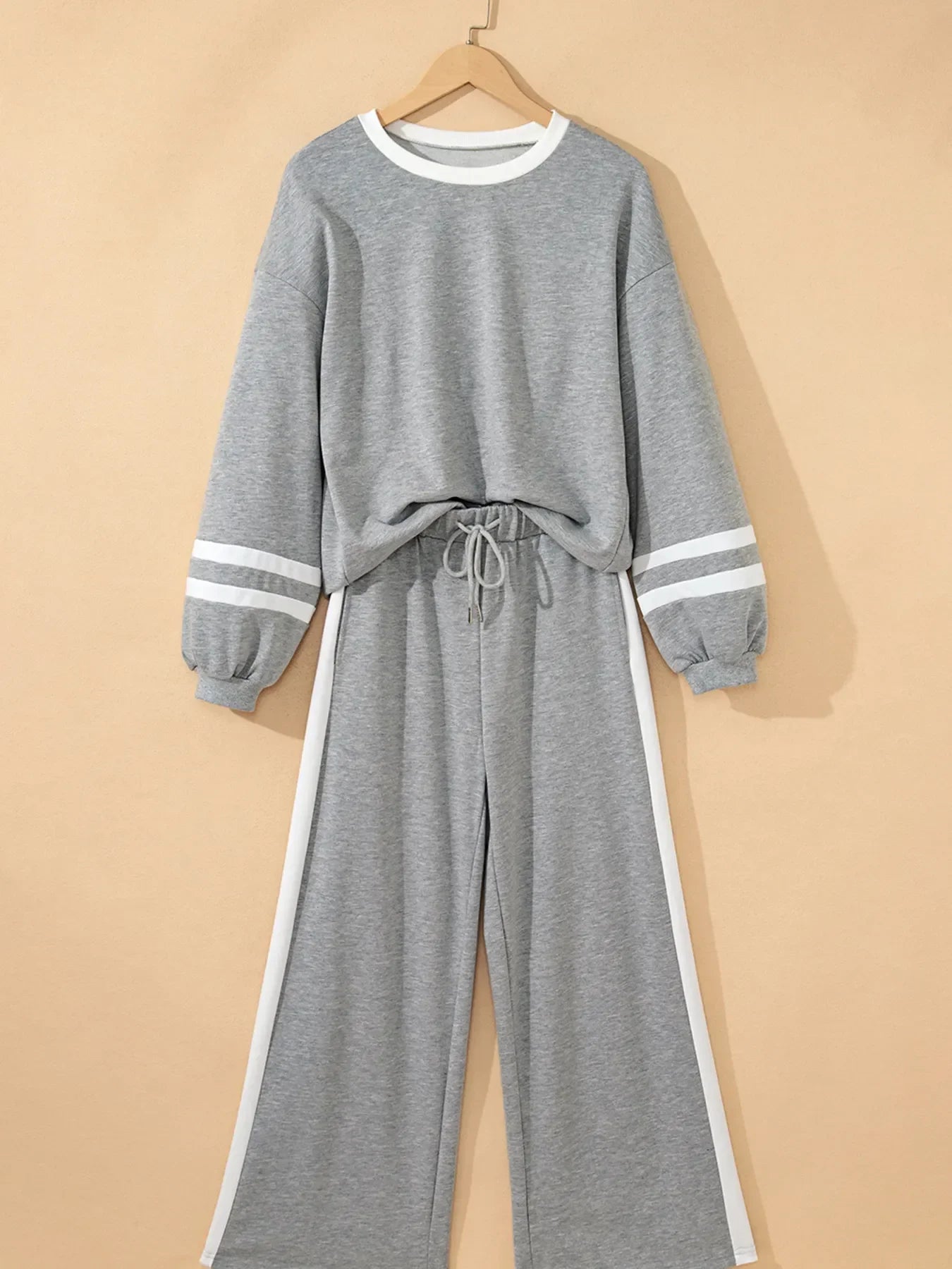Daverri Fashions gray white striped cotton lounge set with drawstring