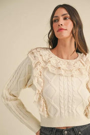 MABLE Ruffled Lace Crochet Sweater | Sweaters Daverri Fashions