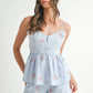 MABLE Stripe Embroidered Peplum Cami and Shorts Set Blue S Shorts Sets