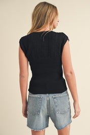 Aemi + Co Openwork Round Neck Cap Sleeve Knit Top