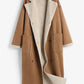 Plus size drop shoulder sherpa longline coat with tan shearling lining