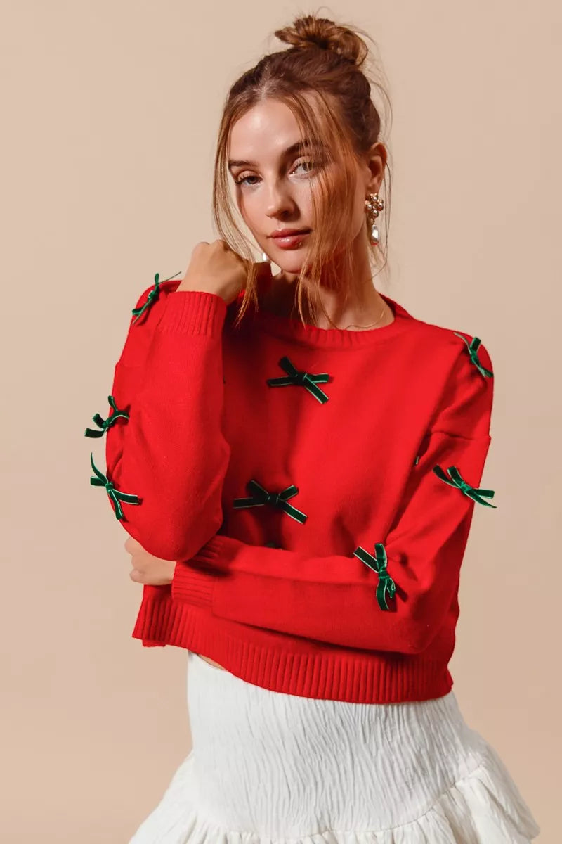 SO ME Ribbon Bow Applique Sweater | Sweaters Daverri Fashions