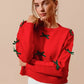 SO ME Ribbon Bow Applique Sweater - DAVERRI FASHIONS