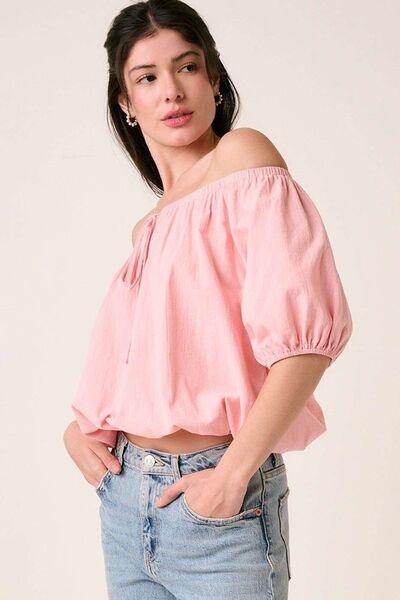 Mittoshop Linen Two-Way Short Sleeve Crop Blouse - DAVERRI FASHIONS