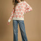 Umgee Mix Heart Pattern Pearl Accent Sweater - DAVERRI FASHIONS