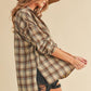 Aemi + Co Side Slit High-Low Plaid Long Sleeve Polo Shirt Shirts