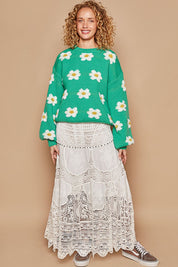 POL Daisy Pattern Drop Shoulder Sweater